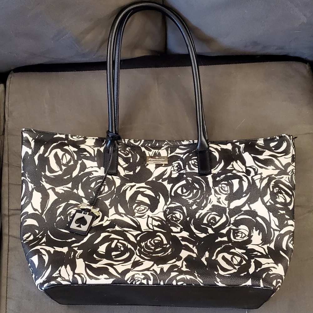 Kate Spade Tote Bag Floral Like New Black White